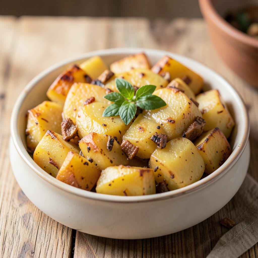 Batata doce assada com ervas, cor alaranjada intensa e aspeto caramelizado